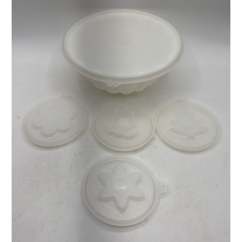 Vintage‎ TUPPERWARE Jell-n-Serve Jello Mold Tray 4 Lid Designs